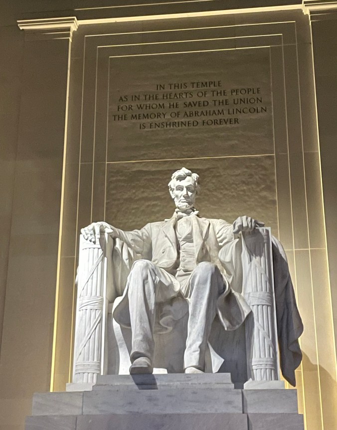 Lincoln Memorial and Washington Monument lit up at night in Washington DC