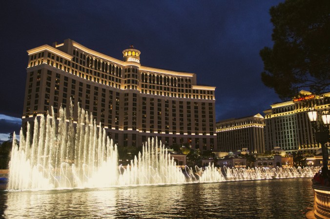 Bellagio fountains at night on the Las Vegas Strip