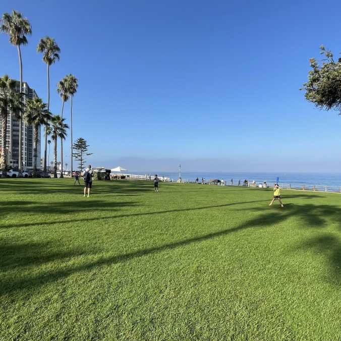 Ellen Browning Scripps Park in La Jolla with ocean views and grassy area for families