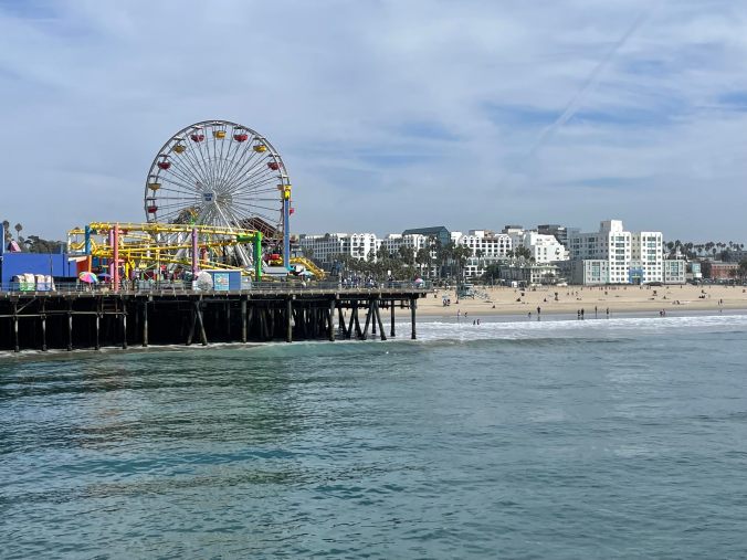 Santa Monica Pier with Ferris wheel and ocean view in Los Angeles California