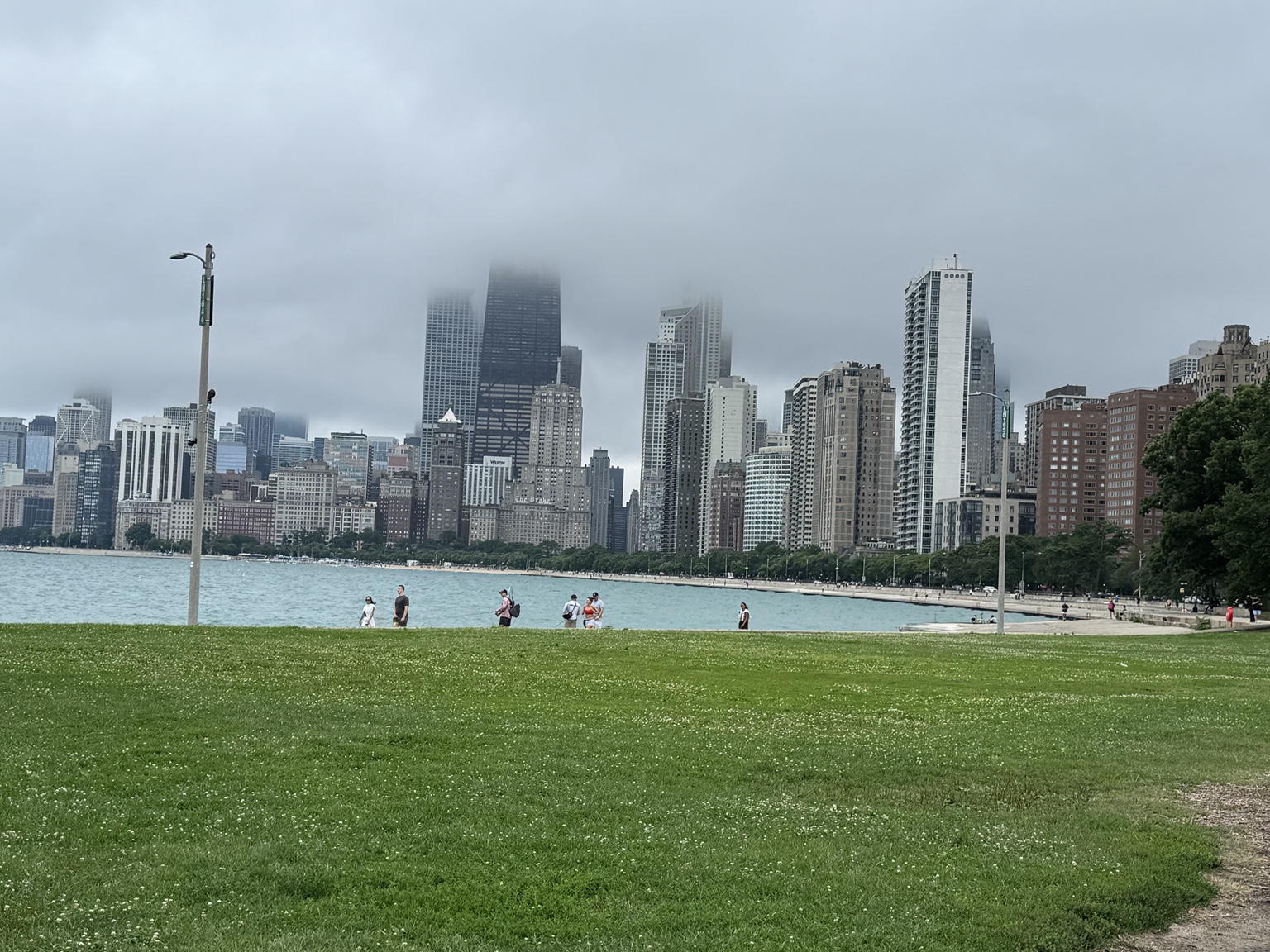 Fog rolling over the Chicago skyline near Lake Michigan