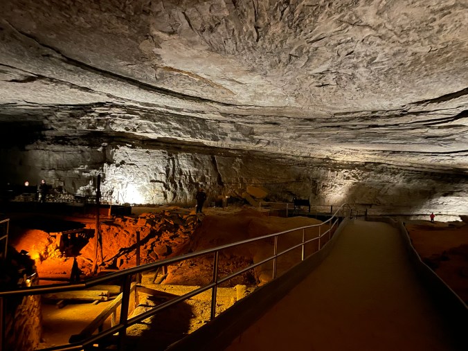 Massive underground cave chamber inside Mammoth Cave National Park in Kentucky