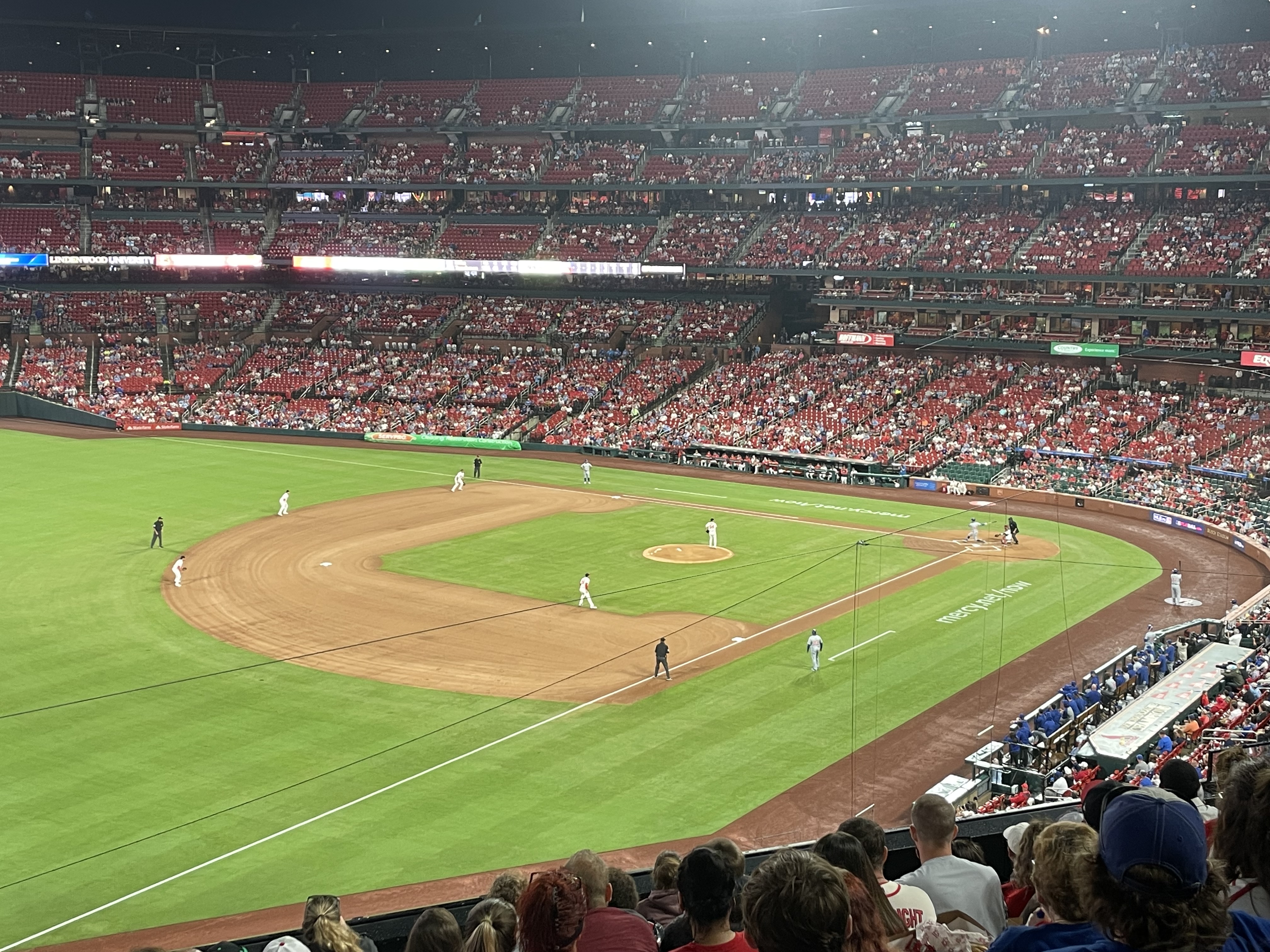 Fans watching a St. Louis Cardinals game at Busch Stadium after a weather delay in downtown St. Louis Missouri