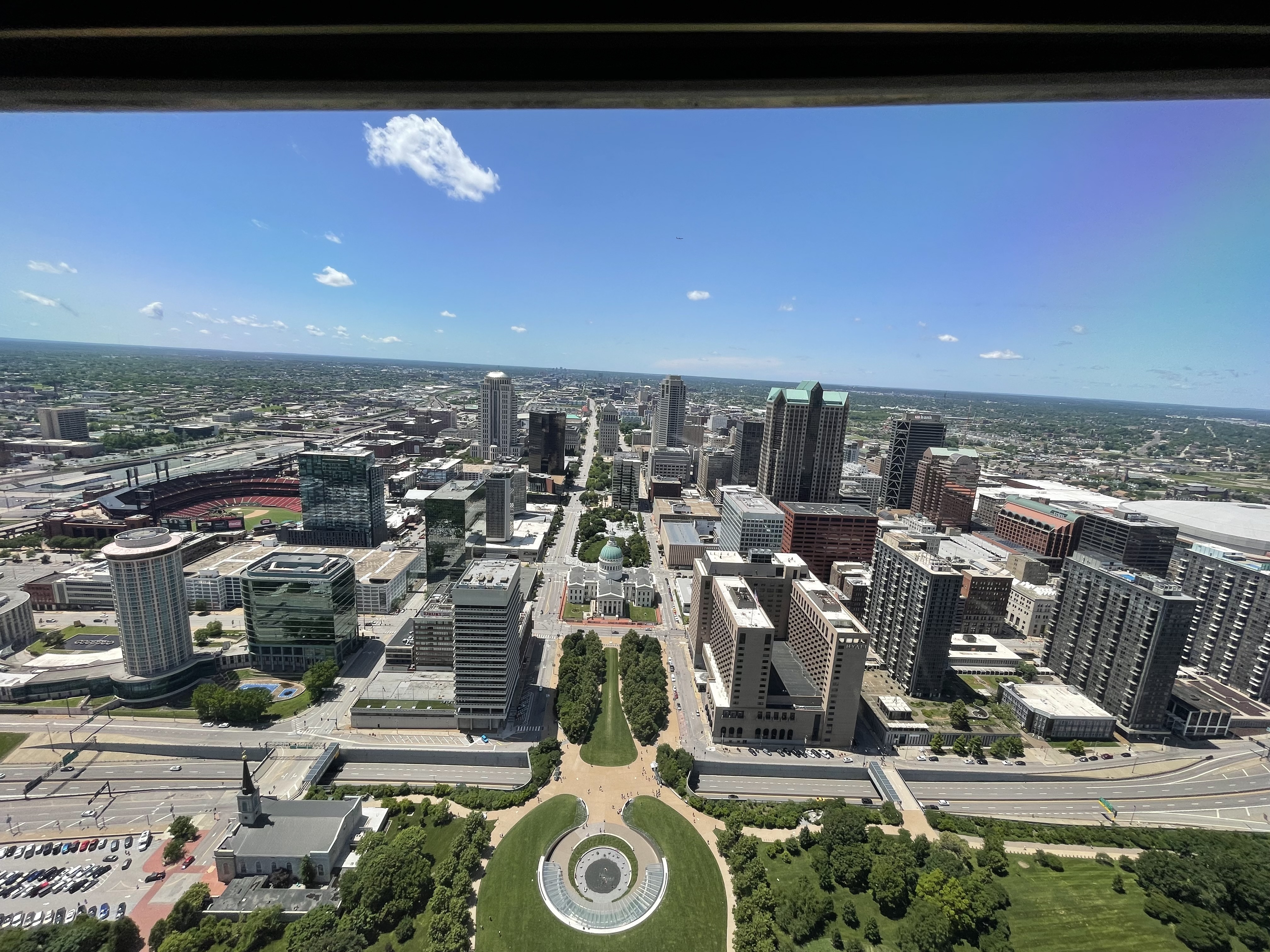 View of downtown St. Louis from the top of the Gateway Arch